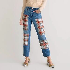 J.Crew High-rise '90s classic straight jean with tartan patches